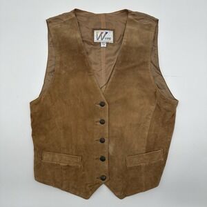 VTG Wilsons Women's Brown Suede Leather Vest Western Button Size Large Pockets